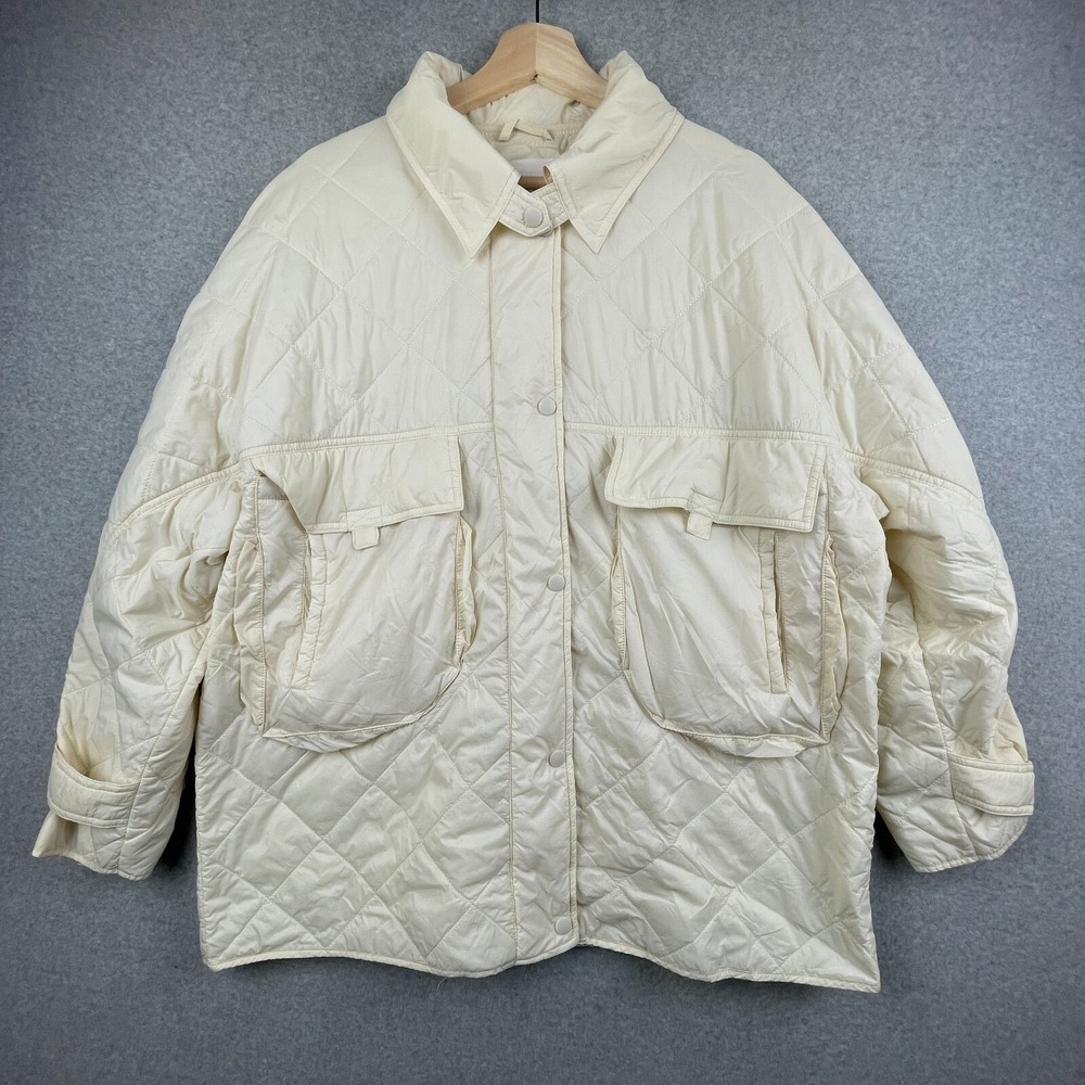 Anthropologie Chore Coat Womens Large Ivory Lightweight Quilted Shacket Jacket